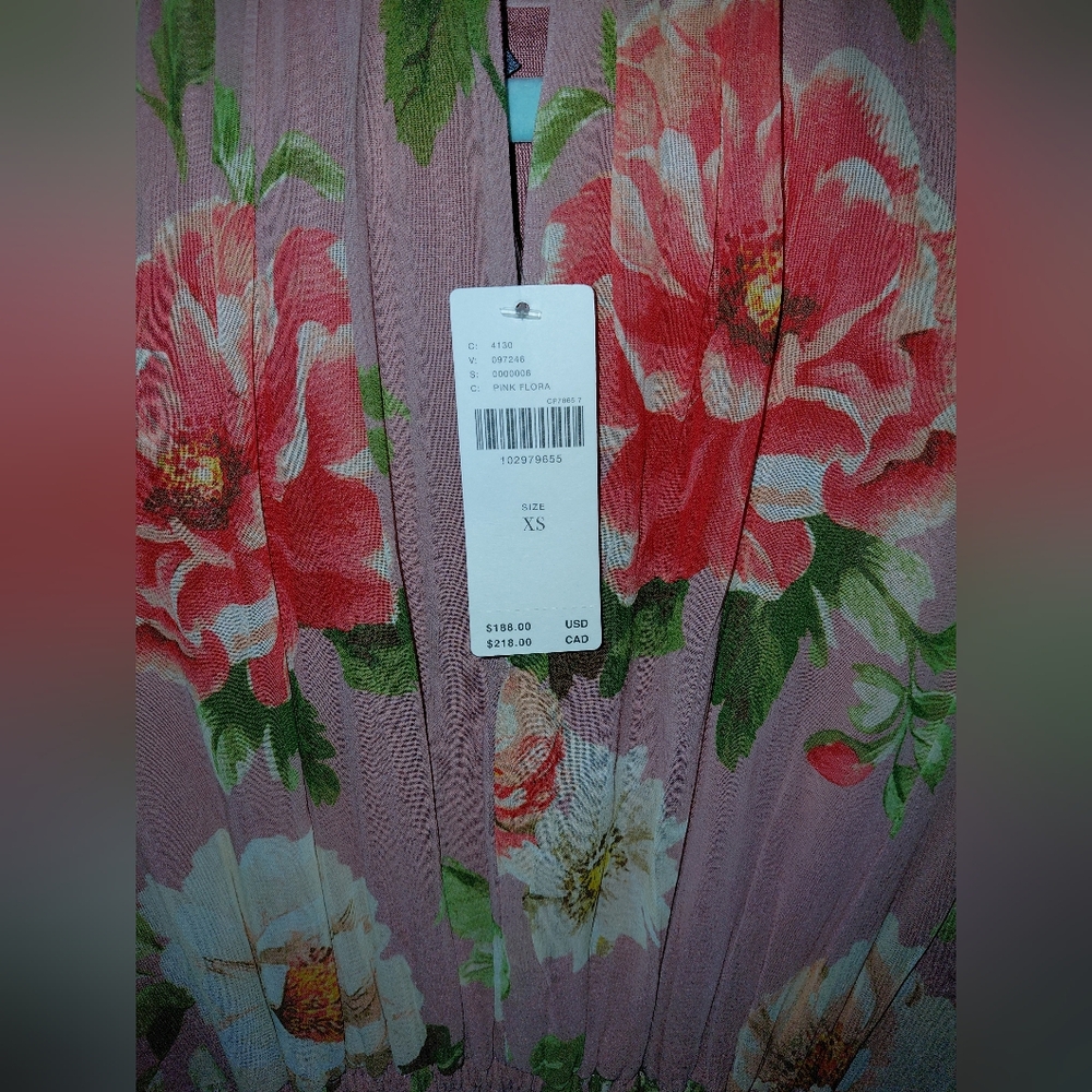 Anthropologie Somerset Long Sleeve Mock Neck Chiffon Pink Floral Maxi Dress - Picture 16 of 16